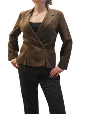 Step by Step Vintage Wool Blend Blazer Brown Tweed Double Breasted Size 12